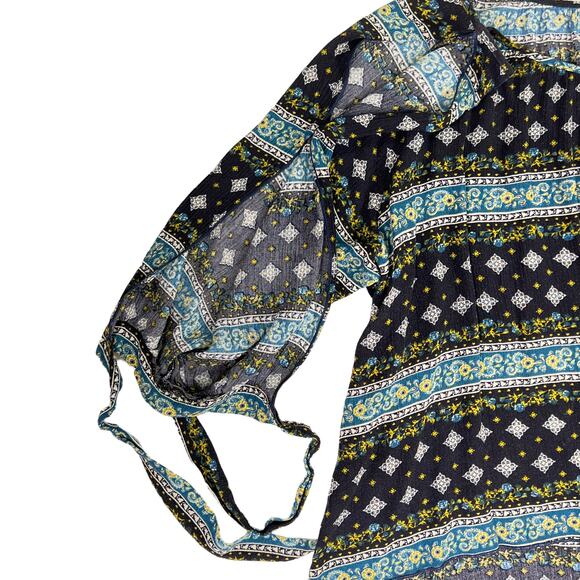 True Light Boho Floral Mixed Print Split Sleeve Cold Shoulder Top Blouse - Picture 9 of 16